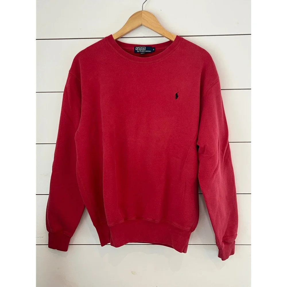 Polo Ralph Lauren Mens Red Crewneck Sweatshirt Fleece Pony Logo Small